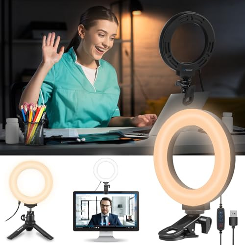 PULUZ RGB Light Stick, Mini Ringlicht 6 Zoll,72LED Laptop Videokonferenz Licht mit Clip & Stativ 3 Lichtfarben+Helligkeit 10-stufiges Videolicht für Tiktok Zoom YouTube Live Stream Zoom Meeting