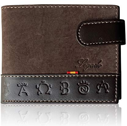 LEGADO Cartera Ubrique Hecha Piel Billetera Tarjetero y Monedero Hombre Cuero Regalo Pulsera Bandera de España y Tarjeta de Proteccion RFID