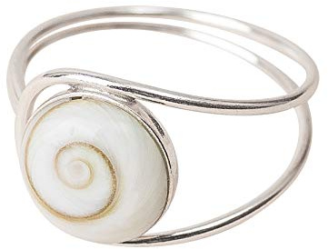 Vurmashop Anillo de Plata deLey 925 con Ojo de Shiva - Piedra Natural Santa Lucía - Concha Natural Marina - Anillo Blanco Mujer- Joyería Mediterránea