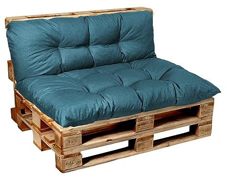 Garden Factory Palettenkissen Palettenauflagen Palettenpolster Sitzkissen, Rückenlehne oder Set, Gesteppt (Set (Sitzkissen 120x60 + Rückenlehne 120x60), Türkis)