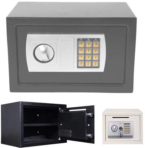 Coffre de sécurité électronique 16 L en Acier Massif pour Bijoux, Argent, Documents, Maison, Bureau, hôtel avec Double clé de Rechange (Gris), Gris