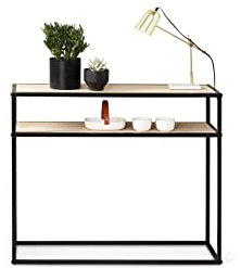 LIFA LIVING Konsolentisch mit 2 Böden, Stabiler Beistelltisch aus Holz & Metall, Regal für Wohnzimmer, Flur, Schlafzimmer, 100 x 30 x 85 cm