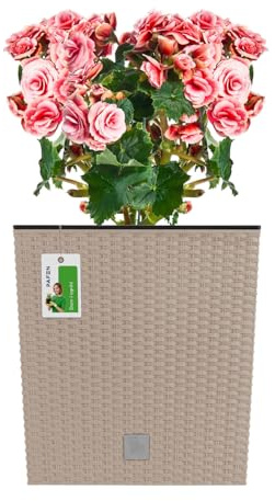 PAFEN Blumentopf RATTO Rattan-Optik Low Kunststoff Topf Blumenkübel inkl. Einsatz Übertopf Mocca 40x40cm