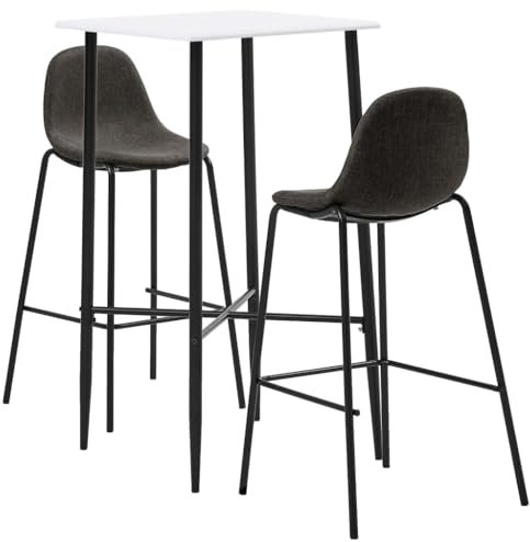 vidaXL Conjunto de Mesa Alta de Cocina con Taburetes Mesita y Sillas Elevadas Barra para Desayuno Salón Casa con Tapicería Tela Gris Oscuro 3 Piezas