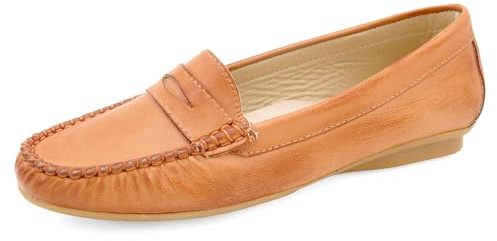 Casual Mocasines de mujer de cuero zapatos de verano mocasines ligeros, marrón, 38 EU