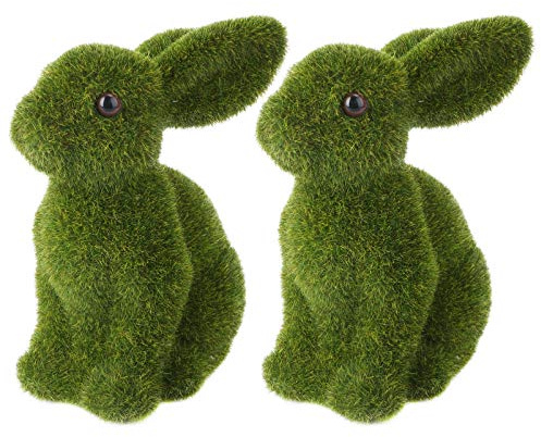 WINOMO Stroh 2 Stücke Hasen Mini Figuren Hasen Sitzende Tier Osterdeko beflockt Statue Moos Dekoration für Schaufenster Garten Party Eierwärmer
