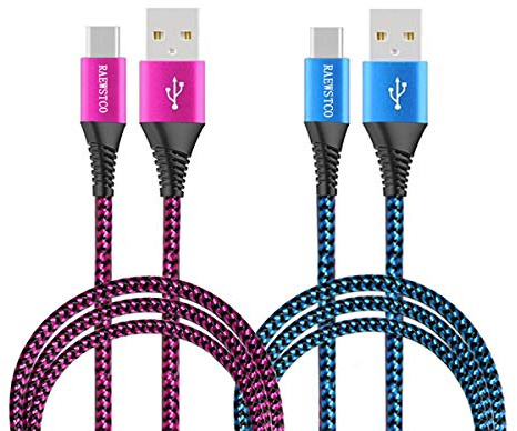 RAEWSTCO [Confezione da 2] Cavo USB tipo C Cavo di ricarica ultra veloce 3A / 5A - Custodia in alluminio intrecciato in nylon di alta qualità, design speciale con supporto antistrappo (1M+1M)