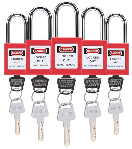 5 Sets Lockout Lock 38mm, Tagout Padlock, Anti-Skid Corrosion Resistant Padlocks, OSHA Compliant Safety Locks with Keys for Stations and Devices Industrial/Outdoor
