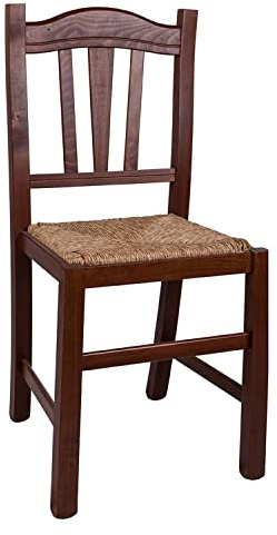 Dmora Wohnzimmer- oder Küchenstuhl, Landhausstil, Holzgestell mit Strohboden, 39x45h96 cm, Nussbaumfarbe