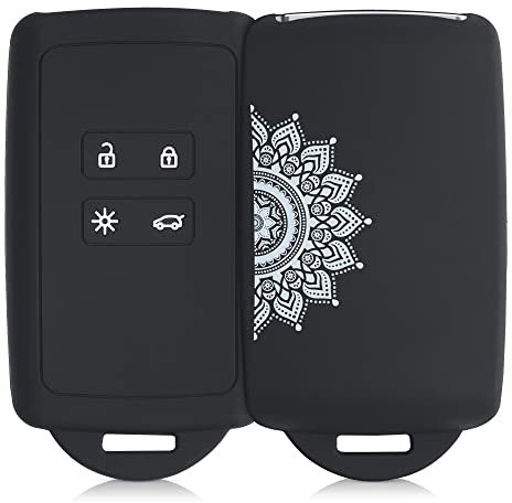 kwmobile Autoschlüssel Hülle kompatibel mit Renault 4-Tasten Smartkey Autoschlüssel (nur Keyless Go) - Silikon Schutzhülle Schlüsselhülle Cover Aufgehende Sonne Weiß Schwarz