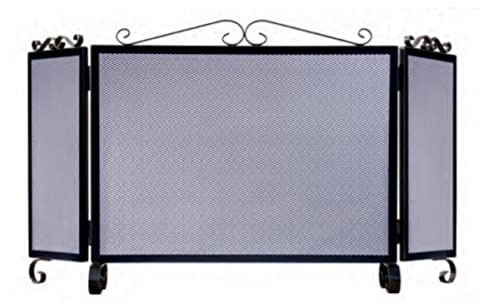 PEGANE Grille de Protection pour cheminée, Grille Pare-feu modèle S 3 Corps en Fer forgé Coloris Noir - Hauteur 64 x Longueur 66,5 x Largeur 20 cm