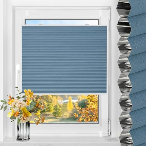 TFSKY Wabenplissee Plissee ohne Bohren Verdunkelung Klemmfix Zweifarbigz Weiß-Hellblau B70 x H130 cm Plissees Thermo Doppelplissee Verdunkelnd Verdunklungsplissee Sonnen- & Schallschutz für Fenster