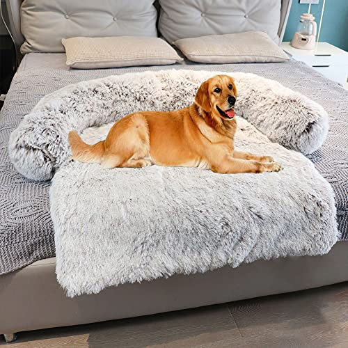 Yuly Flauschige Plüsch Hundebetten Katzenbett, Hundebett Couch für Sofaschutz, Hundematte, Haustierbett für Große Mittelgroße Hunde und Katzen, Waschbar rutschfest Hundekissen, 115 * 95 * 15cm