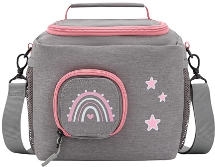 JP Journey Tasche für Toniebox 1 & 2 - Transporttasche für 10 Figuren und Box, Reise und Auto (Grau-Rosa Regenbogen)