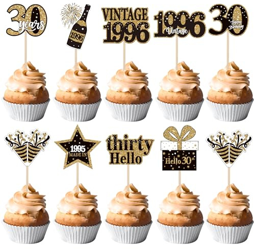 36 Stück 30th Geburtstag Tortendeko Vintage 1996 Cupcake Toppers 30 Fabulous Nummer 1996 Cupcake Picks glücklich 30 Geburtstag Hochzeitstag Party Kuchen Dekorationen Zubehör