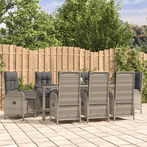 Festnight Gartenmöbel Essgruppe 9-TLG. Polyrattan Essgruppe Grau-2 Essgruppe Garten mit Kissen Garten-Relaxsessel Essgruppe Balkon Essgruppe Outdoor Garten Essgruppe 8 Personen