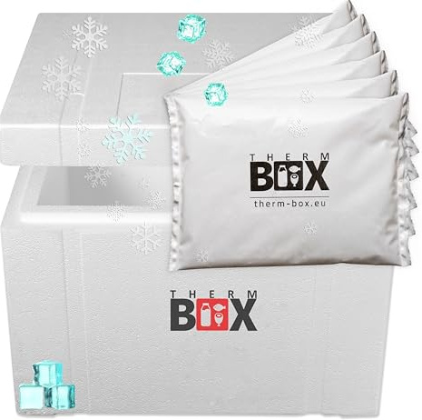 THERM BOX Styroporbox 53W mit 6X Kühlakku für Kühlbox 53,2L Innen 47x38x29cm Transportbox Thermbehälter Wiederverwendbar