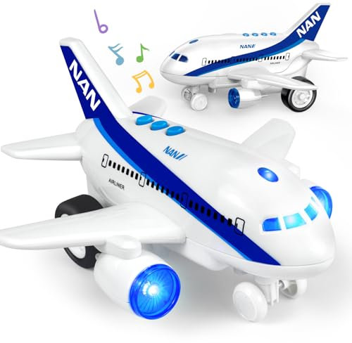 Tcvents Spielzeugflugzeug für Kinder Ab 3 Jahren - 360° Drehbar Mit Blinkenden Lichtern, Musik und Flugzeug-Sound, Elektrisches Geburtstagsgeschenk