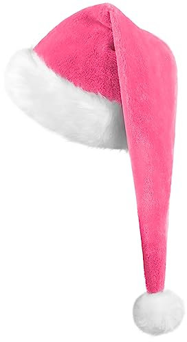 KONVINIT Lang Weihnachtsmütze Nikolausmütze Erwachsene Rosa Plüsch weihnachtsmann Mütze mit dicker fellrand,Santa Clause Mütze für Weihnachtsfeier,rosa