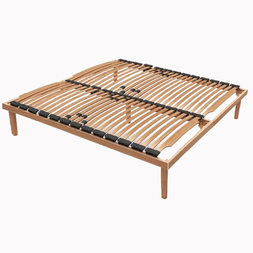 Comprarredo Rete legno 160x190 matrimoniale ortopedica fissa struttura in legno di faggio, rete letto con doghe flessibili curve, regolatori di portanza e rigidità e 5 piedi di cui uno centrale