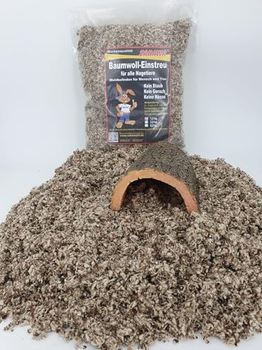SAHAWA Einstreu Baumwolle 1,5 kg Naturstreu Nager Terrarium mit Korktunnel (Polyresin)