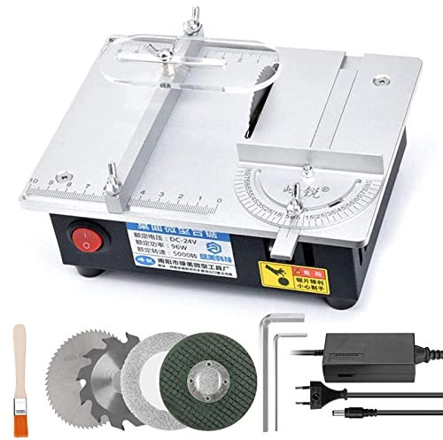 Mini scie à Table 96 W scie Circulaire à Bois Portable de précision Petite scie d'établi Machine de découpe électrique avec 4 Lames pour Bricolage Fait à la Main, Artisanat, Coupe de Bois/métal/plas