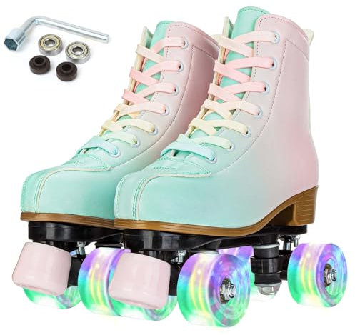 XUDREZ Rollschuhe für Mädchen und Damen, leuchtende Derby-Skates, hohe Oberseite, zweireihig, verstellbar, PU-Skates, Schuhe für Kinder, Anfänger, drinnen und draußen (36)