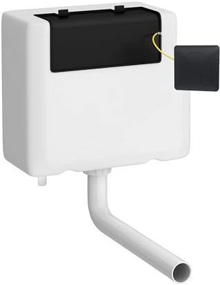 Balterley Concealed Cistern with Dual Flush, Water Saving Bottom Inlet Concealed Toilet Cistern & Square Flush Plate for Back to Wall & Wall Hung Toilets - 340x142x296mm (Matt Black/White)
