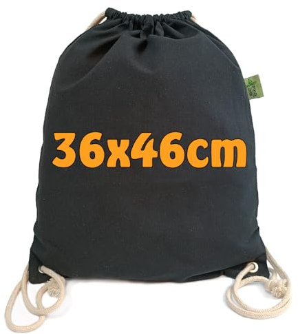 Cottonbagjoe Turnbeutel 36x46 cm – Kordelrucksack aus 100% Baumwolle (140 g/m²), Naturfarbe, ca. 12 l Volumen, stabile Ösen & doppelte Kordel (25, Schwarz recycle)