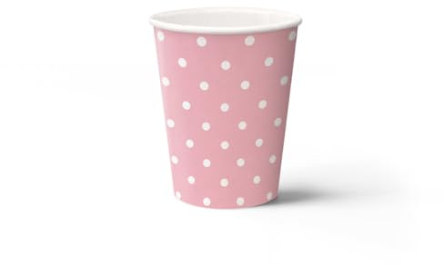 PAW - Pappbecher (250 ml) I 8 Stück I Einwegbecher Ideal für Hochzeit, Kinderparty, Geburtstag, Feiern I Papierbecherdruck auf Wasserbasis I Partybedarf 100% Biologisch Abbaubar I Dots light pink