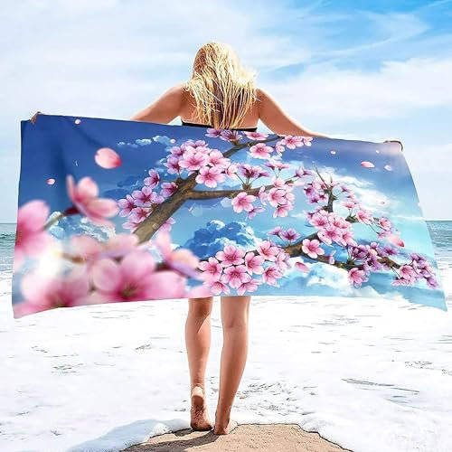 okoikfc 3D Strandtuch 150x200 cm Kirschblüten Badetuch Groß Kirschblüten Microfaser Handtücher Weich Schnell Trocknen Strandhandtuch Herren Frauen Badetücher, Strandtücher Strandlaken Handtuch A181