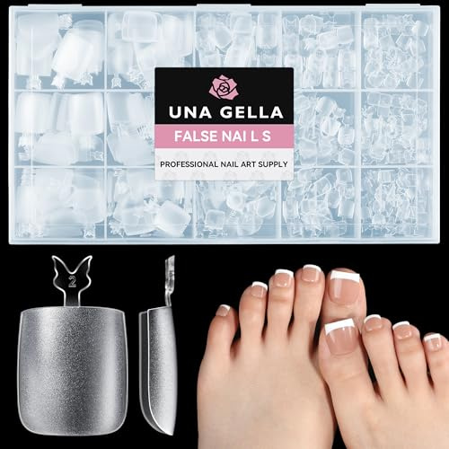 UNA GELLA Quadrat Fußnägel zum Aufkleben, 504 Stück 15 Größen Soft Gel Tips | Vorgepuffert Acryl Soak Off, Zehennagel Full Cover, Ideal für Pediküre & Nagelstudio