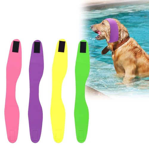 PEUTIER 4 Pezzi Cuffia da Bagno per Cani, Cuffia da Bagno per Cani Snood Senza Risvolti per Animali Domestici Articoli per Il Nuoto per Animali Domestici Cani Gatti (Viola, Rosa, Giallo, Verde Fluo)