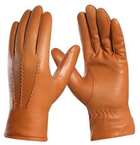 Harssidanzar Lederhandschuhe für Herren, bequem, Kaschmirfutter, GMUK006, hautfarben, M