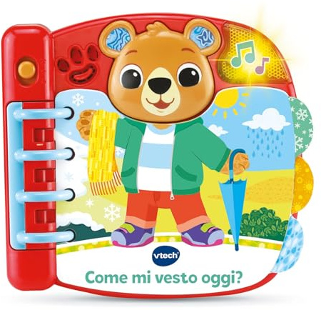 VTech Come Mi Vesto Oggi Libro Interattivo Sensoriale 12-36 Mesi | Abbina Vestiti e Meteo, 50+ Melodie, Pagine Interattive, Lingua Italiana, Batterie Incluse