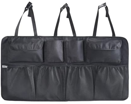 Werownsgso Kofferraum Organizer Auto Aufbewahrungstasche mit 8 Pocket Elastisches Netz und Klettverschluss großer Kapazität Taschen für Frachtzubehör, Schwarz