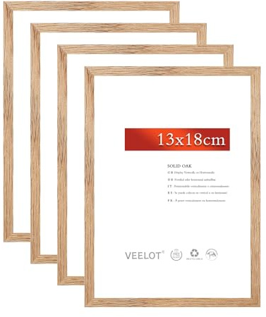 Veelot® 4x Bilderrahmen 13x18 cm,Natur Holz Eiche,Kleiner Diplom- und Urkundenrahmen Bilderrahmen | Holzbilderrahmen Poster Echtholz