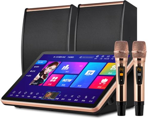 IYUESQ Karaoke Profesional, máquina de Karaoke de 15,6 Pulgadas con 2 micrófonos y parlantes inalámbricos, Disco Duro Incorporado de 500 GB, megáfono Digital DSP Profesional (Negro)