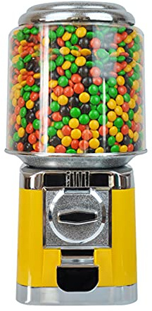 25 Cents Coin Candy Machine, Commercial Automatic Candy Machine Operated Vending Machine PC Round Gumball Toy Vending Machine Dispenser for 600 Coins (Yellow)