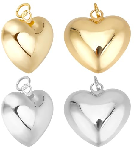 Beebeecraft 10 Stück Herzanhänger In 2 Farben 18 Karat Vergoldet Und 925 Sterling Silber Plattiert Große 3D Herzanhänger Zum Valentinstag Mit 3.5mm Biegering Für Die Schmuckherstellung Halsketten