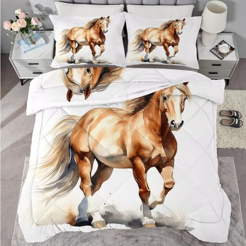 buyluhn Piumino completo con cavallo, reversibile, per tutte le stagioni, per letto matrimoniale, 7,5 tog, lavabile in lavatrice, per letto matrimoniale, estate e inverno, leggero, 2 federe