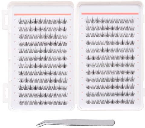 MUNSKT 288pcs cils auto - adhésifs avec pinces 24 rangées de cils DIY sans colle doux faux cils naturels 5D kit d'extension de cils