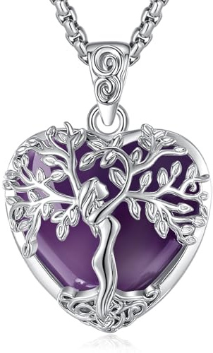 EUDORA Harmony Ball Collar Árbol de la vida con Obsidian Amatista Turquesa Malaquita Piedra de Luna para Mujer, Colgante de Cristal Curativo Joyería Original Regalo para Mujer Madre Mama, 20+2