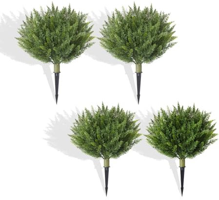 Set di 4 piante artificiali di cipresso topiaria da esterno con picchetto in metallo, 50,8 cm, resistenti ai raggi UV, arbusti finti per portico, giardino, cortile, portico, decorazione patio