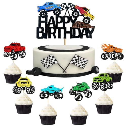 SANYUANHE 25 Stück Rennwagen Tortendeko,Racing Car Cupcake Topper,Deko Geburtstag Monster Truck,Auto Geburtstagstorte Dekoration Cupcake Topper,für Jungen und Kinder Geburtstagsparty
