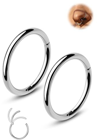 Jewseen Lot de 2 anneaux de nez G23 en titane pour septum et cartilage 16 g, 18 g, 20 g, boucles d'oreilles hélix, daith, tragus, conque, 6 mm, 7 mm, 8 mm, 9 mm, 10 mm, 16G 10MM, Titane