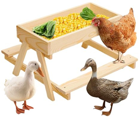 Distributore di cibo per polli, mangiatoia per picnic antispumeggiante con fondo in rete di legno, supporto allevamento Basse-Corte Anatre Tacchini – Distributore di cibo esterno fattoria pollame