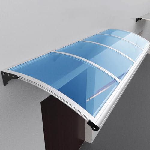 Marquise de Porte Exterieur Auvent De Porte D'entrée Extérieur En Surplomb, Grand Drain D'évier, Couvercle En Polycarbonate Résistant Aux Chocs, Cadre En Aluminium Argenté, For Volet Solaire, Protecti