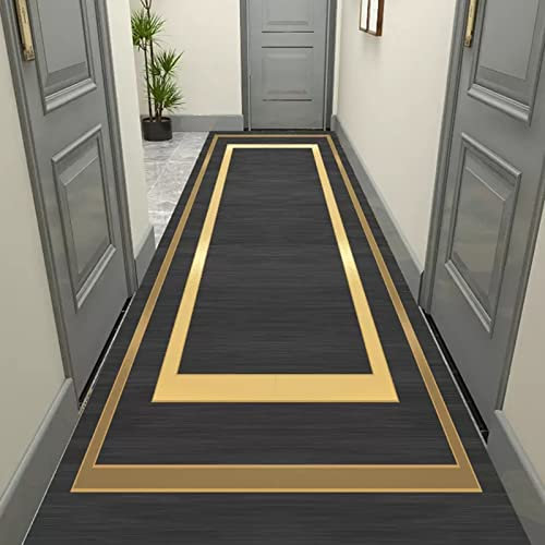 Black & Gold Washable for Hallway & Entryway, Nordic Style, Custom (1m-8m), Floor Mat Can Be Cut, & Stylish Carpeting (70CM X 500CM)