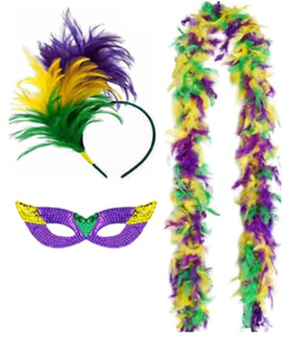 SELVFZ 3pcs Mardi Gras Kostüm Tricolor Eyemask Heckerchief Federn Stirnband Für Event Und Partybevorzugungen Der Karnevalspartyversorgung